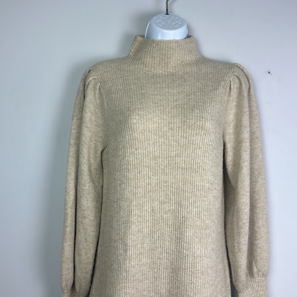 Madewell Mock Neck Puff Sleeve Mini Sweater Dress Size S Made USA Wool Blend - Picture 4 of 16